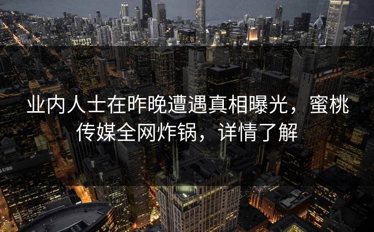 业内人士在昨晚遭遇真相曝光，蜜桃传媒全网炸锅，详情了解